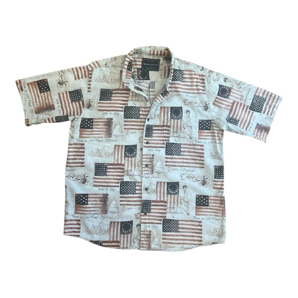 North River Classic American Clothing Patriotic Short Sleeve Shirt Size L Men